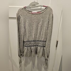 Stem & Vine Women’s Gray Smocked Waist Long Sleeve Blouse Size M